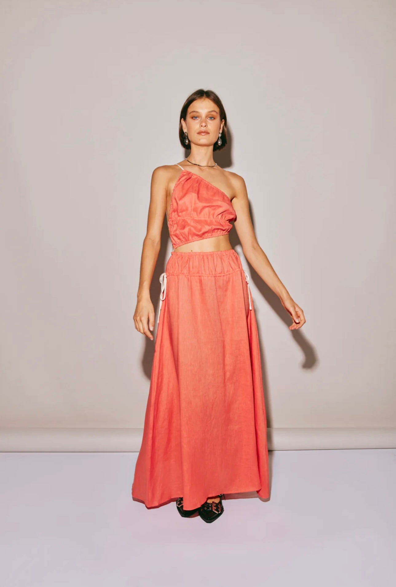 VRG GIRL Te Amo Linen Maxi Coral Dress